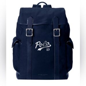 Polo by Ralph Lauren Navy Canvas Flap Backpack with Buckle Detail